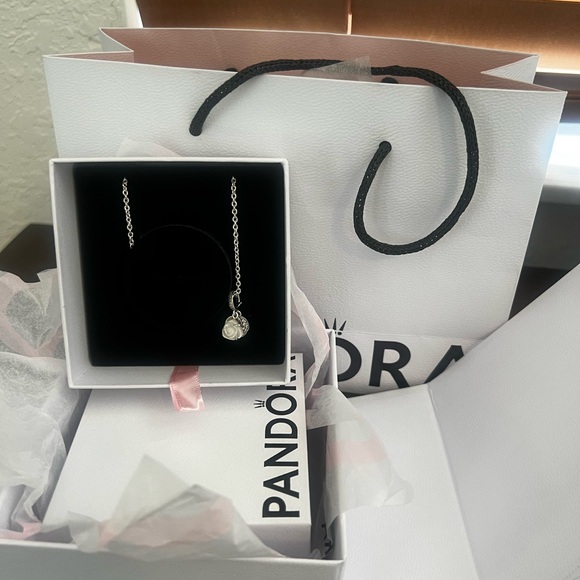 White Rose in Bloom Double Dangle Charm with Classic Cable Chain Necklace 17.7” - Picture 7 of 12